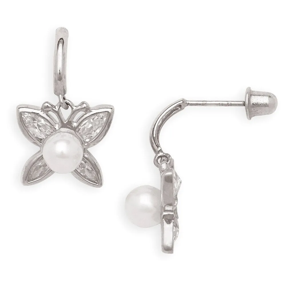 Curata 14k Gold Freshwater Cultured Pearl and Cubic Zirconia Butterfly Screw Back Earrings sold by Zulily product image thumbnail 3