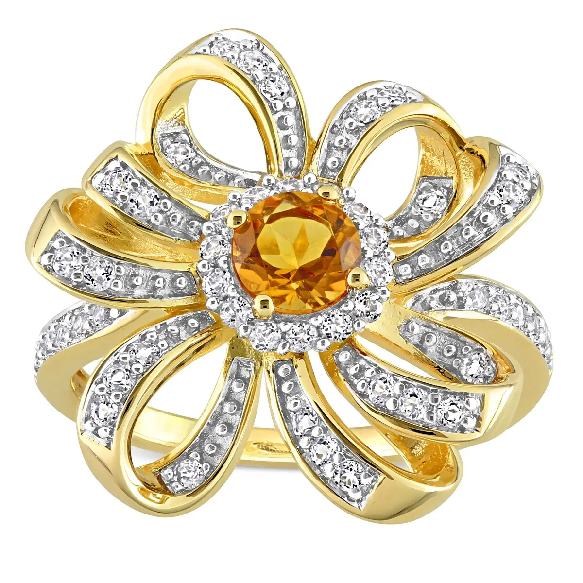 Miadora Madeira Citrine and White Topaz Floral Cluster Ring in 18k Yellow Plated Sterling Silver sold by Zulily
