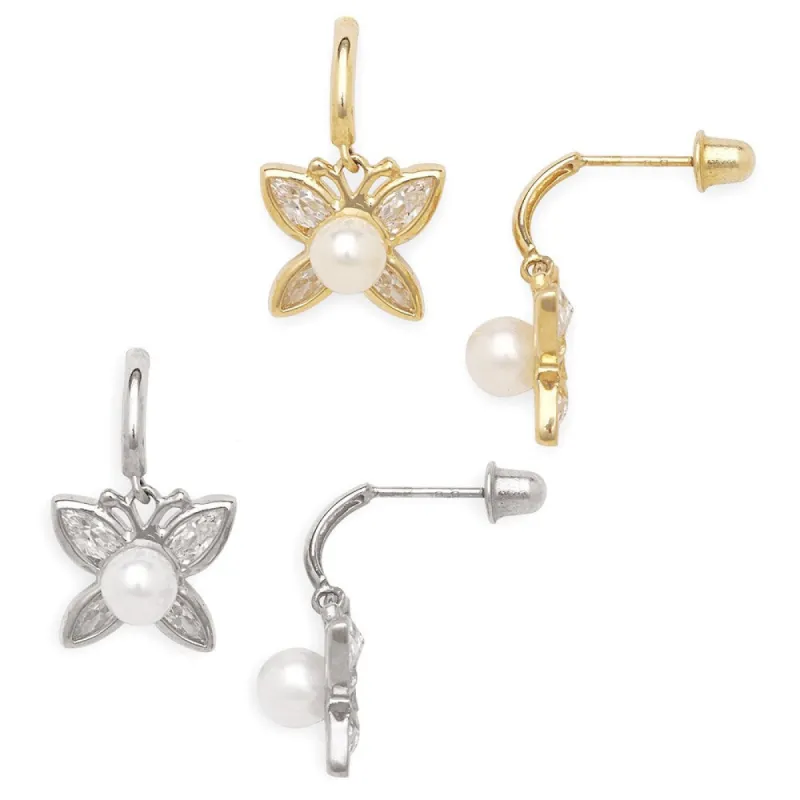 Curata 14k Gold Freshwater Cultured Pearl and Cubic Zirconia Butterfly Screw Back Earrings sold by Zulily