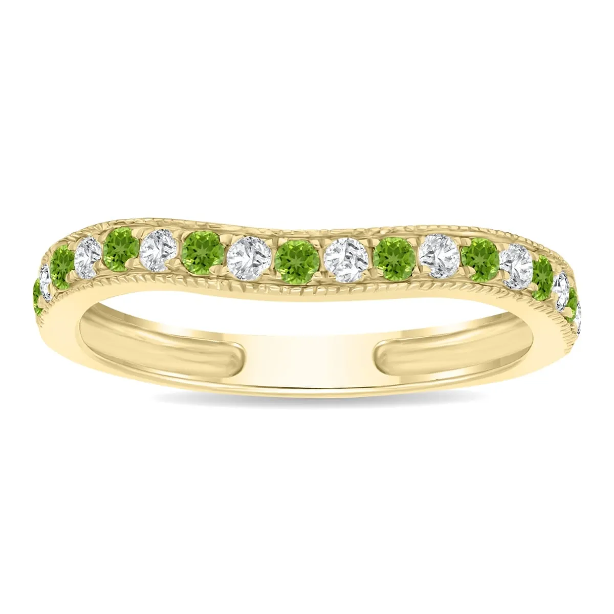 Peridot and Diamond Channel Set Wedding Band in 10K Yellow Gold sold by Zulily