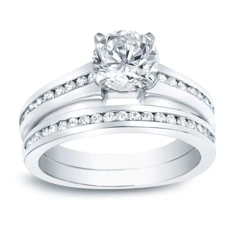 Auriya Platinum 1 1/2ctw Classic Round Diamond Engagement Ring Set Certified sold by Zulily