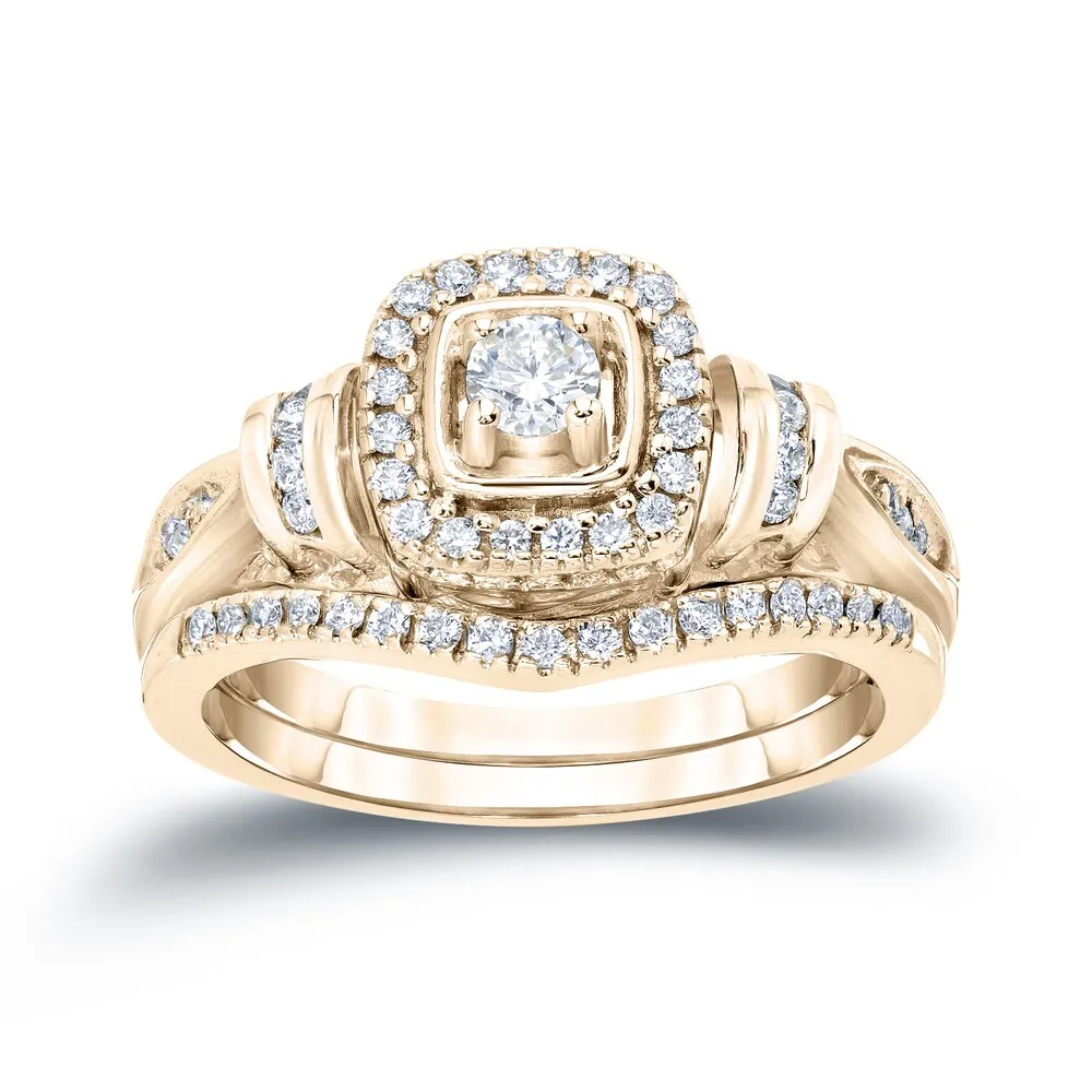 14k Gold 1/2ct TDW Modern Round Diamond Halo Engagement Ring Set by Auriya sold by Zulily product image thumbnail 2