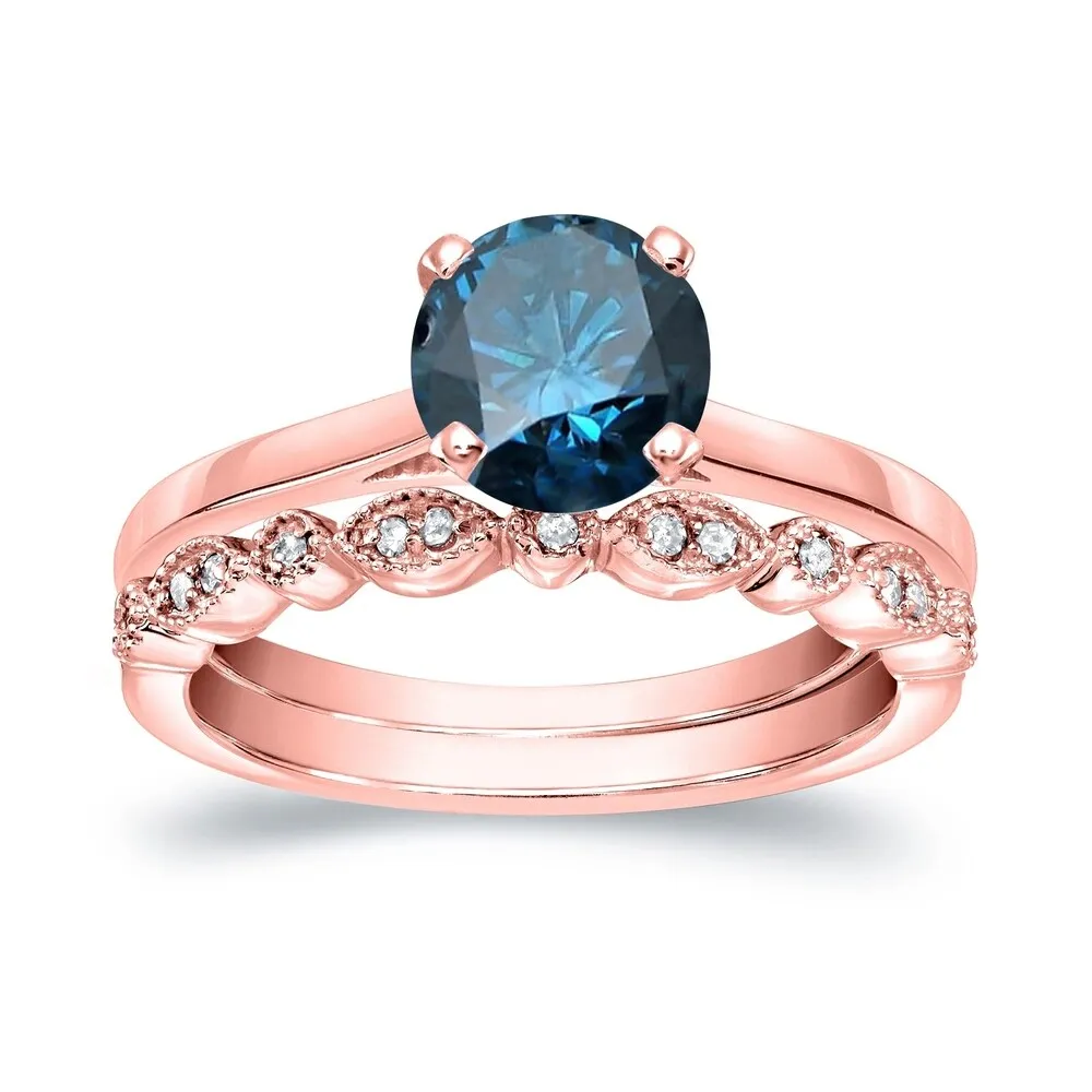 Auriya Vintage Stackable 7/8ctw Solitaire Blue Diamond Engagement Ring Set 14K Gold sold by Zulily product image thumbnail 3