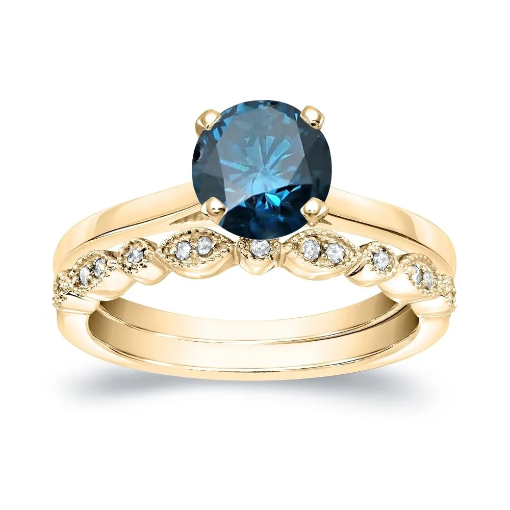 Auriya Vintage Stackable 7/8ctw Solitaire Blue Diamond Engagement Ring Set 14K Gold sold by Zulily product image thumbnail 2