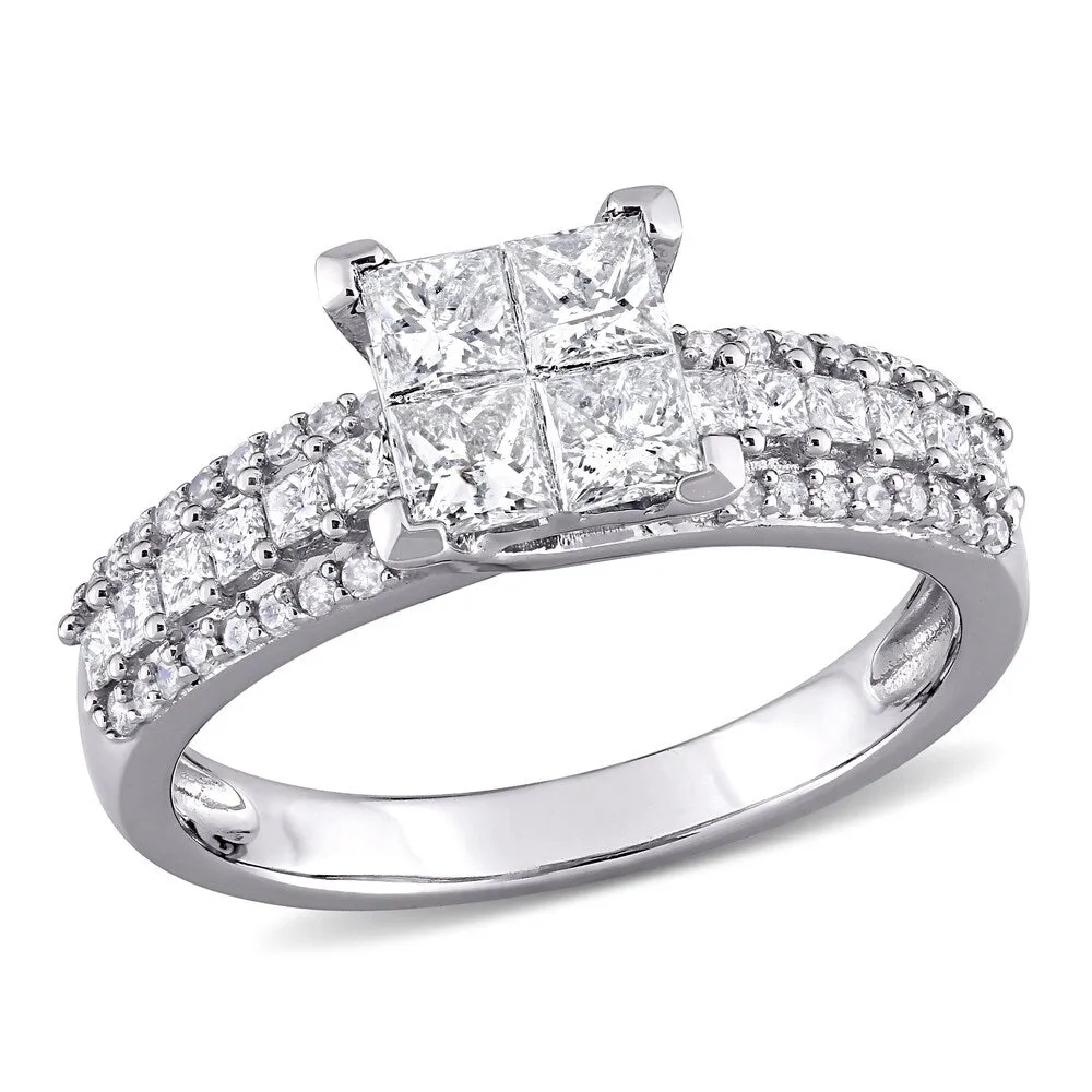 Miadora 10k White Gold 1ct TDW Princess-cut Quad Diamond Triple-row Engagement Ring sold by Zulily