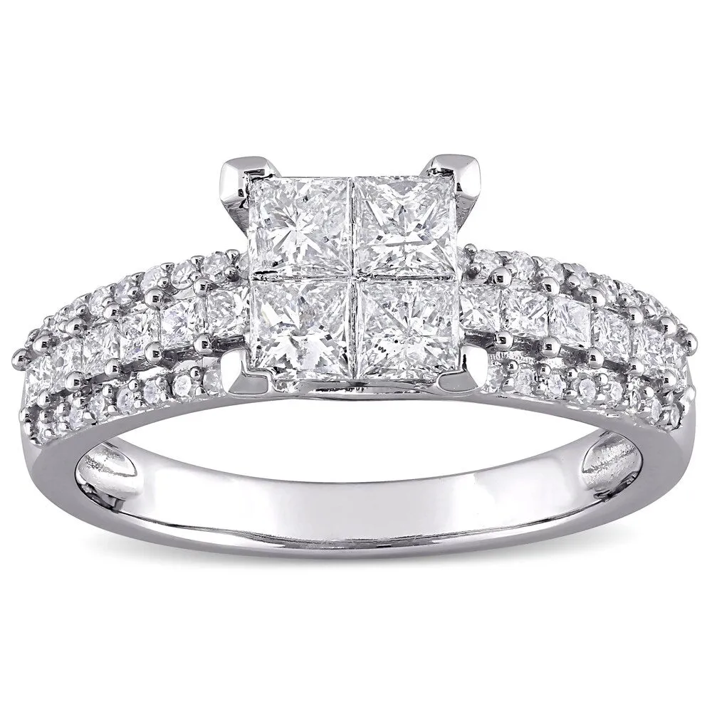 Miadora 10k White Gold 1ct TDW Princess-cut Quad Diamond Triple-row Engagement Ring sold by Zulily product image thumbnail 2