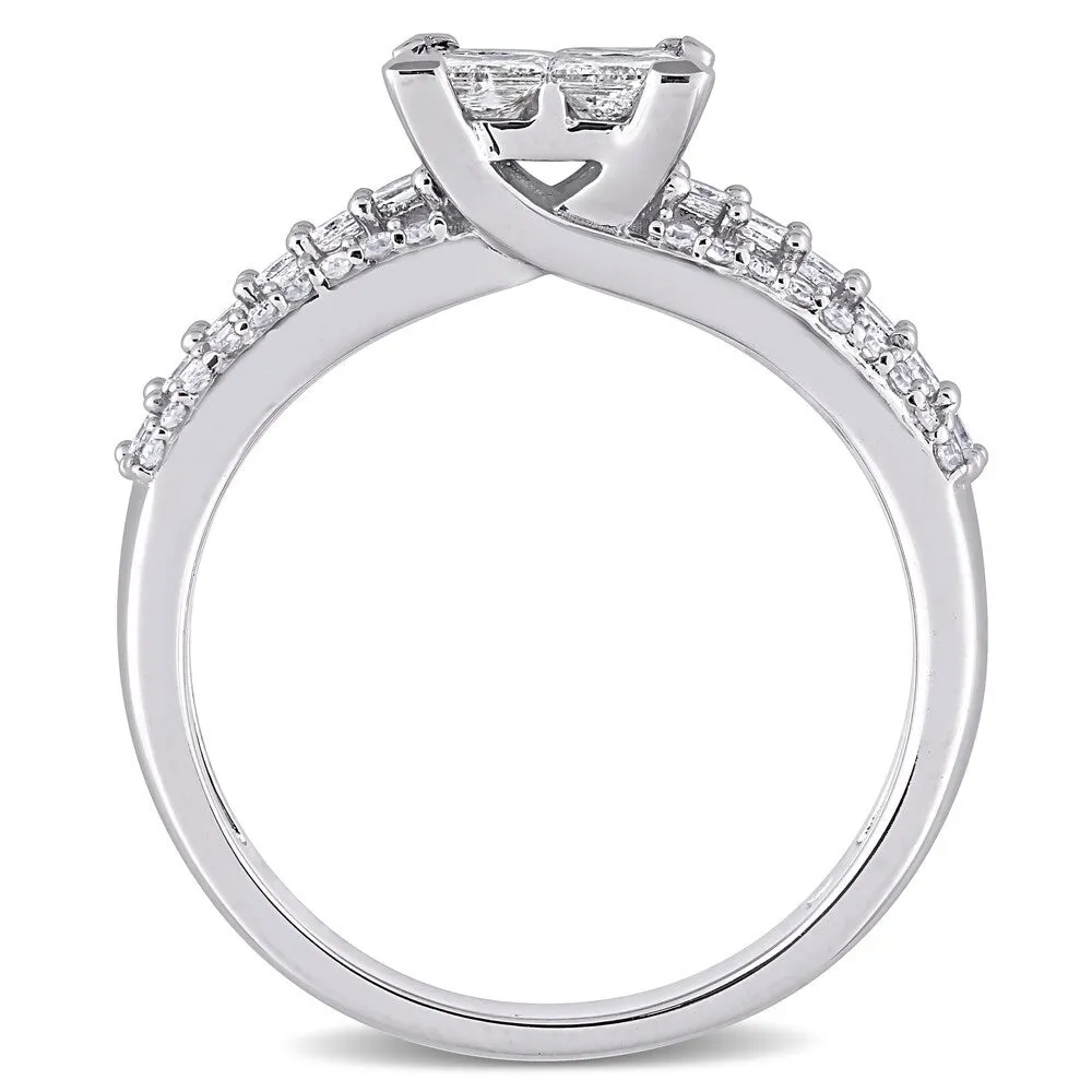 Miadora 10k White Gold 1ct TDW Princess-cut Quad Diamond Triple-row Engagement Ring sold by Zulily product image thumbnail 4