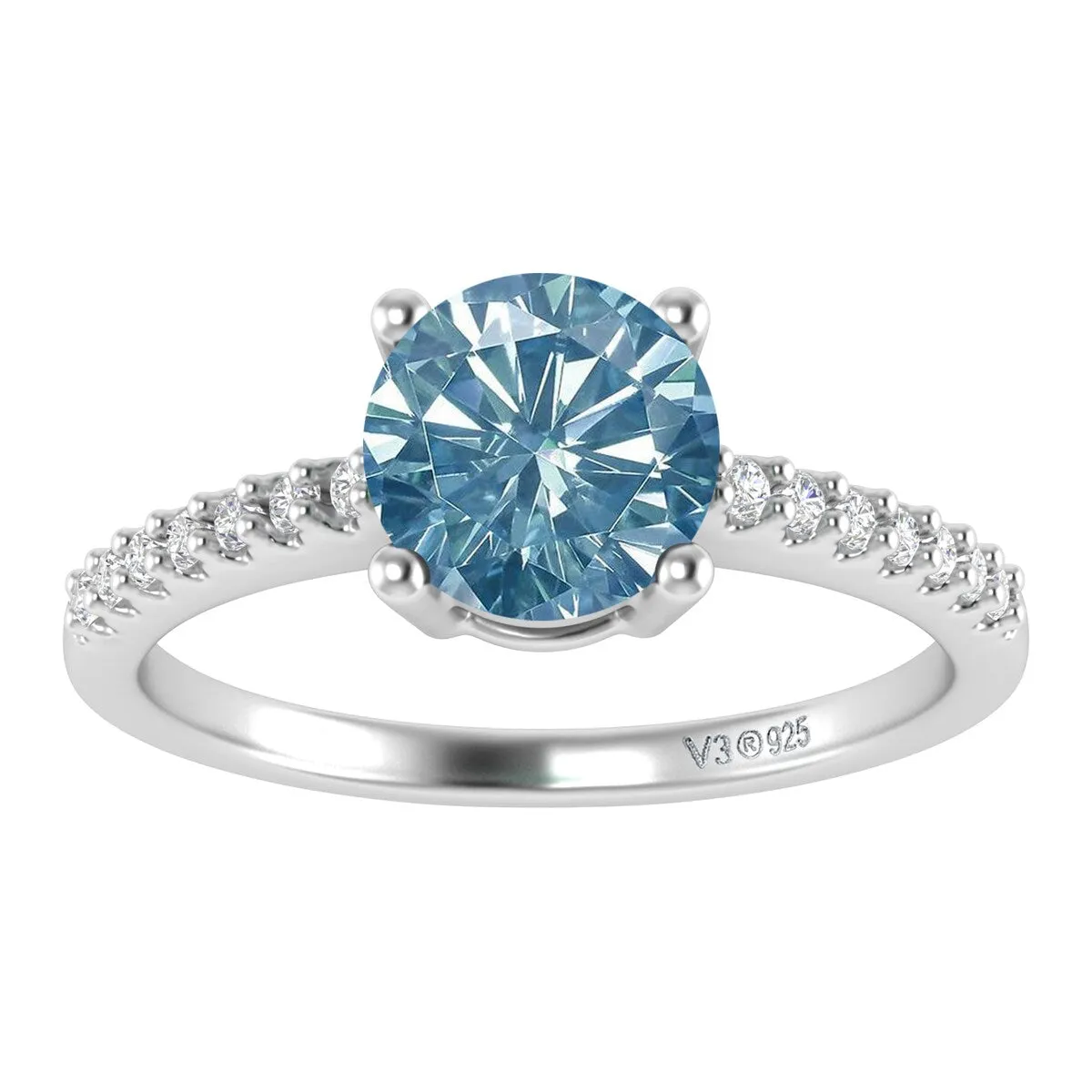 Sterling Silver with Blue Moissanite and White Topaz Engagement Ring sold by Zulily