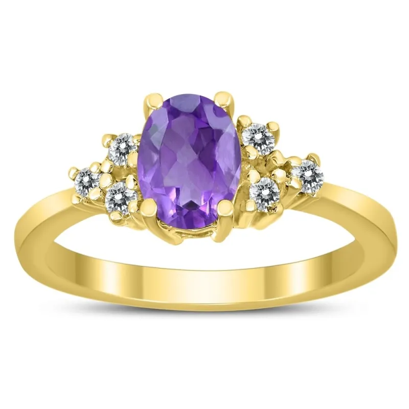 7X5MM Amethyst and Diamond Regal Ring in 10K Yellow Gold sold by Zulily