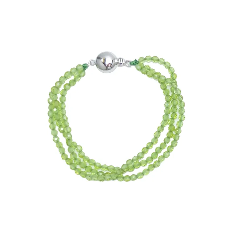 Sterling Silver with Natural Peridot Three Row Bead Bracelet-8.0" sold by Zulily
