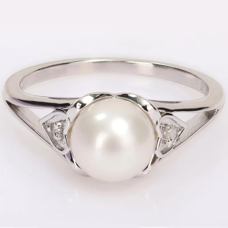 Miadora Sterling Silver Cultured FW Pearl & Diamond Accent Solitaire Split Shank Ring (7-7.5mm) sold by Zulily