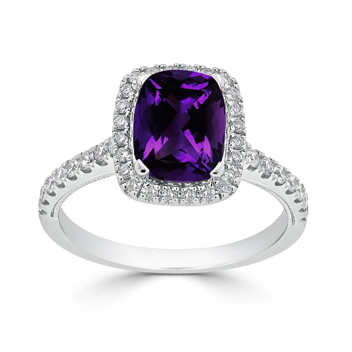 Auriya 1 1/8ct Cushion-cut Purple Amethyst and Halo Diamond Engagement Ring 3/8ctw 14k Gold sold by Zulily product image thumbnail 3