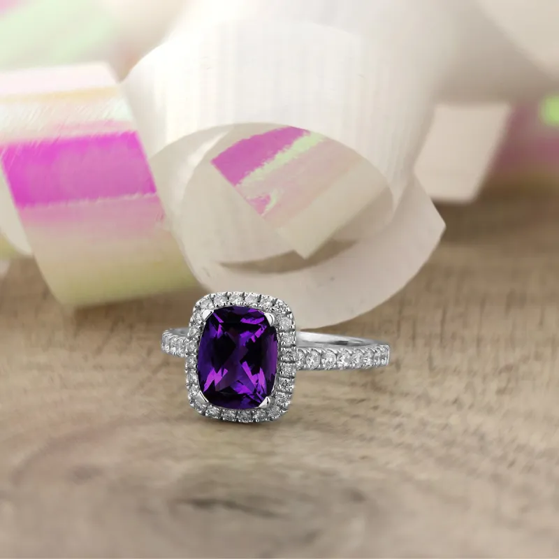 Auriya 1 1/8ct Cushion-cut Purple Amethyst and Halo Diamond Engagement Ring 3/8ctw 14k Gold sold by Zulily