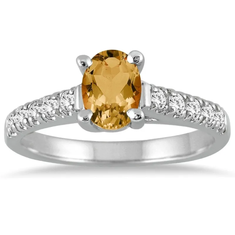 1 Carat Oval Citrine and Diamond Ring in 14K White Gold sold by Zulily