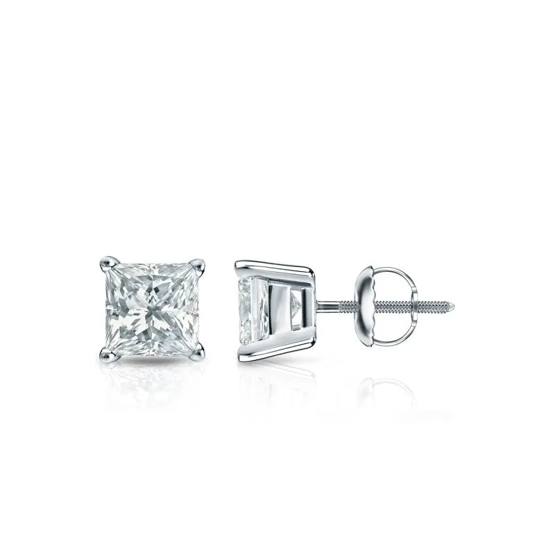 Auriya Plat Gold Lab Grown 0.62 carat TDW Princess Diamond Stud Earrings 4-Prong Basket Screw-back sold by Zulily product image thumbnail 5