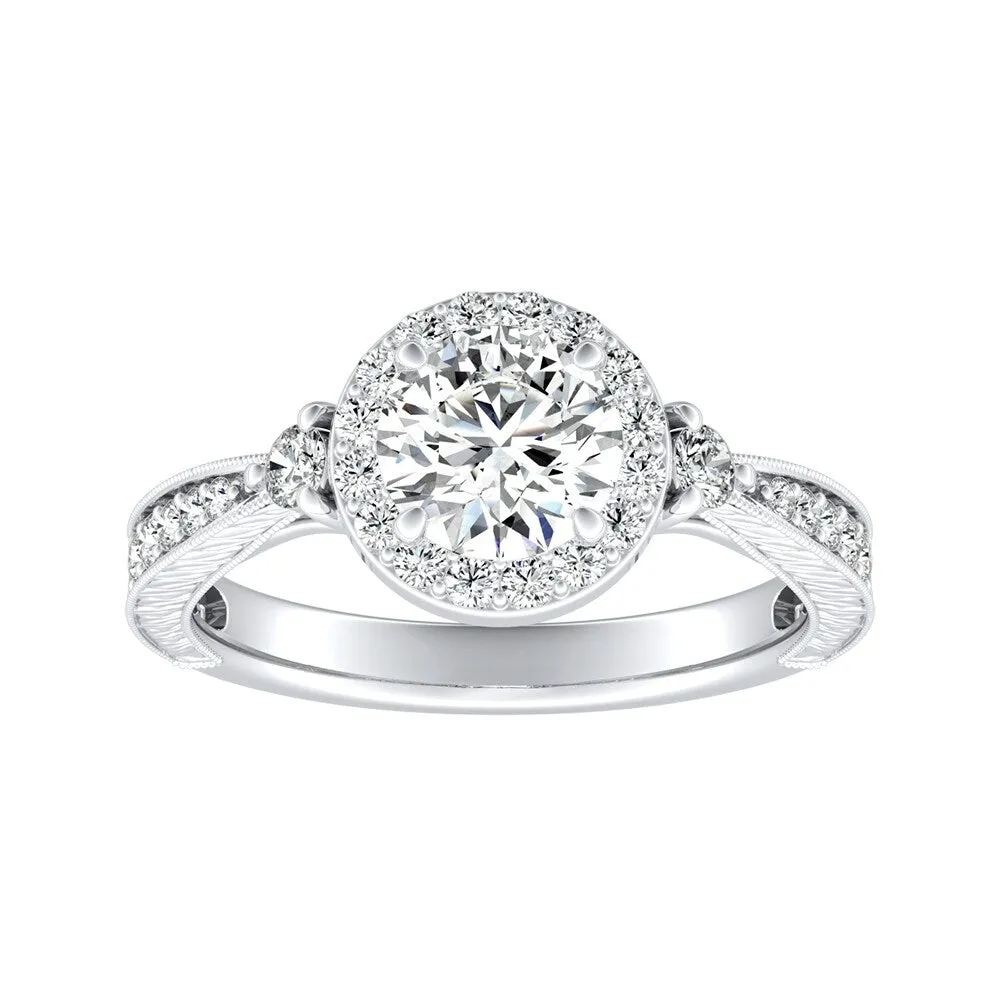 Auriya 14k Gold Vintage Inspired 2 1/2ct Round Moissanite and 1/3ct TDW Diamond Halo Engagement Ring sold by Zulily