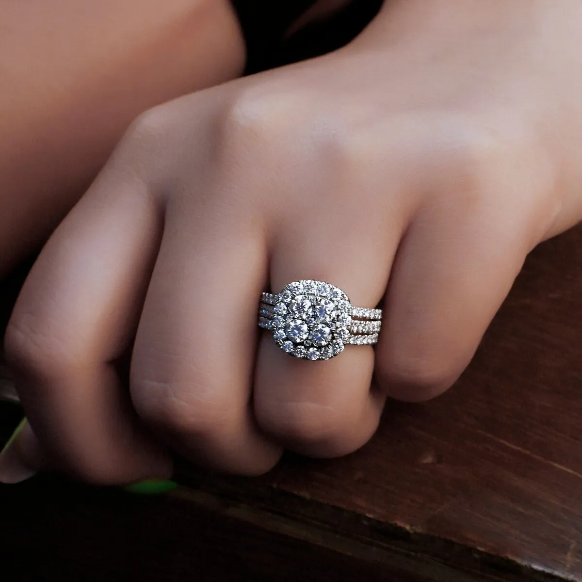 De Couer IGI Certified 14k Gold 2ct TDW Diamond Halo Engagement Ring Set with Two Bands sold by Zulily product image thumbnail 2