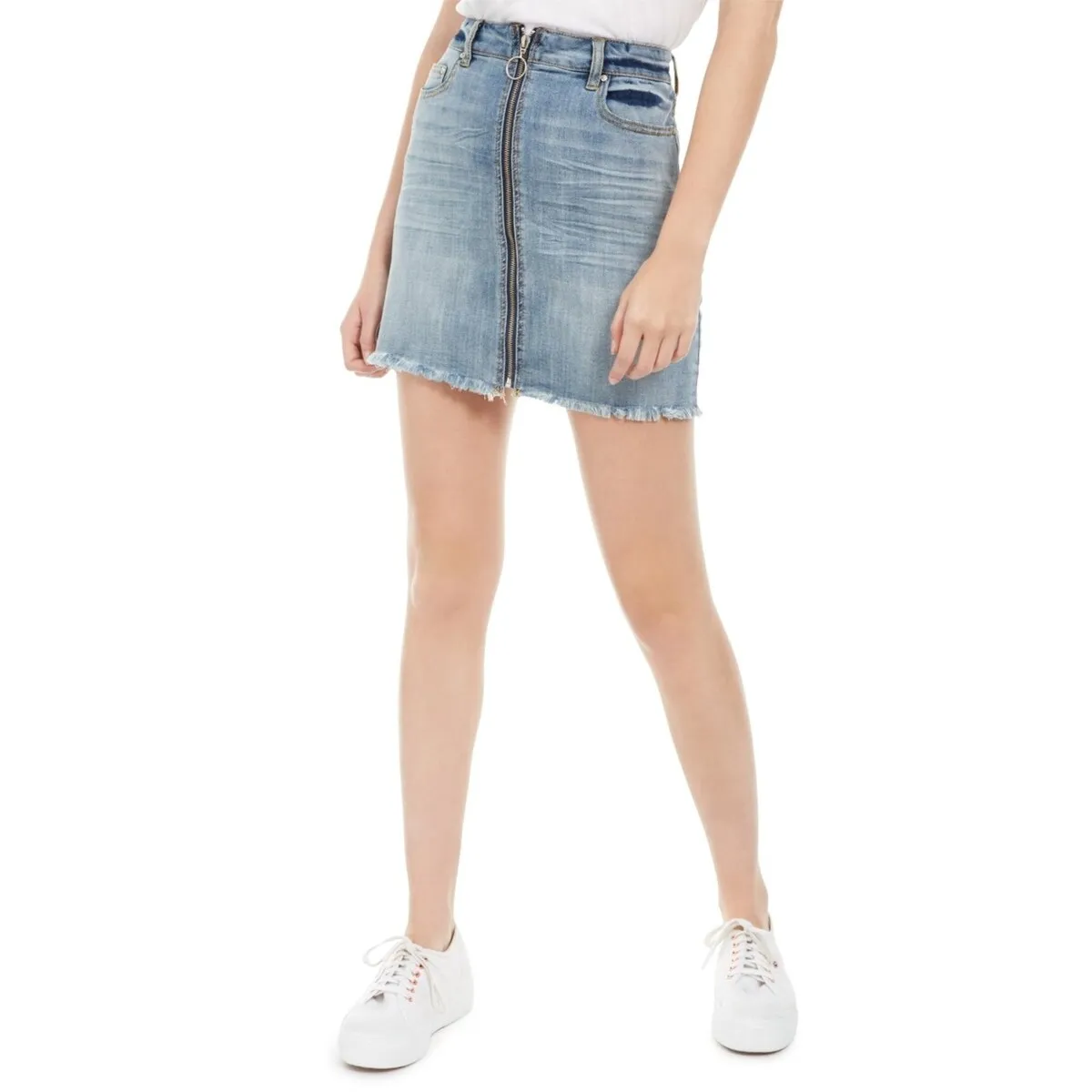 Indigo Rein Junior's Zipper Front Raw Hem Mini Skirt Blue Size 7 sold by Zulily