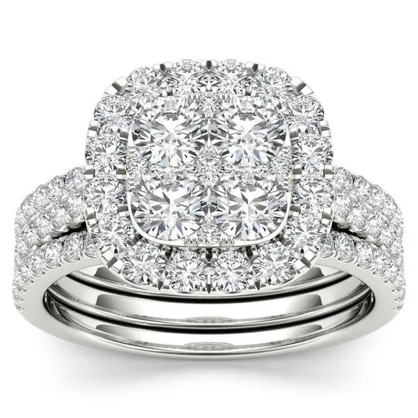 De Couer IGI Certified 14k Gold 2ct TDW Diamond Halo Engagement Ring Set with Two Bands sold by Zulily