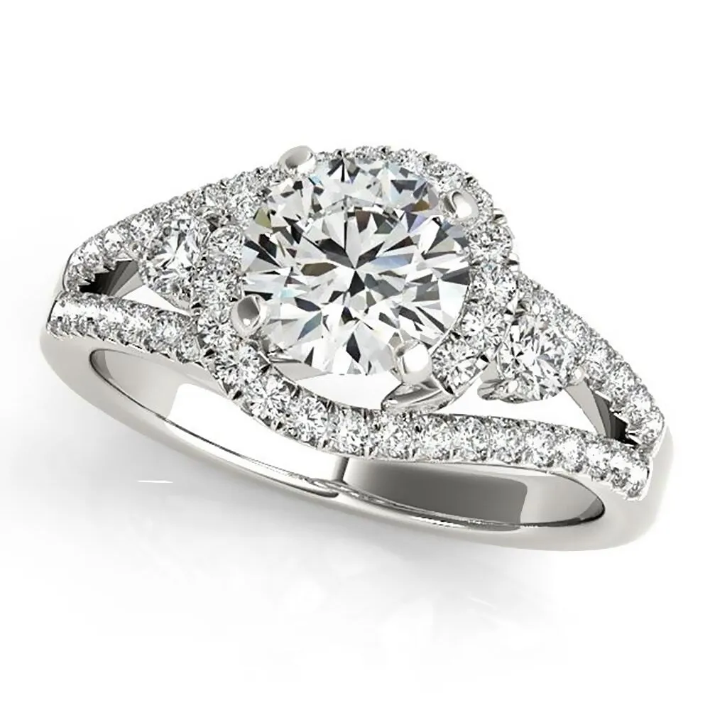 Auriya Modern 3-Stone 2ct Moissanite and 3/4ctw Halo Diamond Engagement Ring 14K Gold sold by Zulily