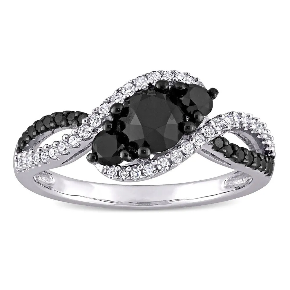 Miadora 10k White Gold 1ct TDW Black & White Diamond 3-stone Swirl Infinity Engagement Ring sold by Zulily product image thumbnail 2