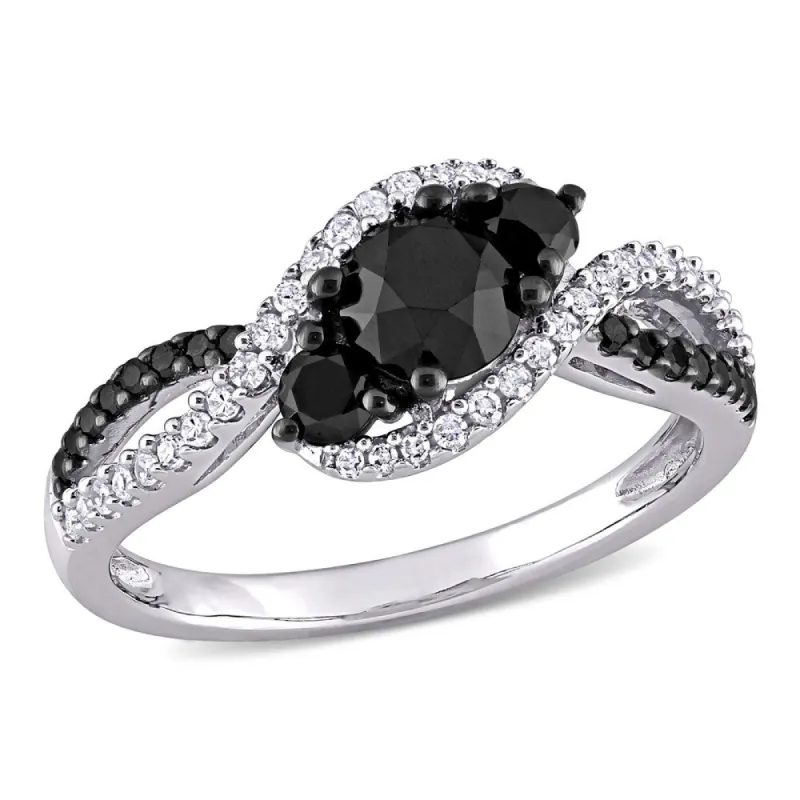 Miadora 10k White Gold 1ct TDW Black & White Diamond 3-stone Swirl Infinity Engagement Ring sold by Zulily
