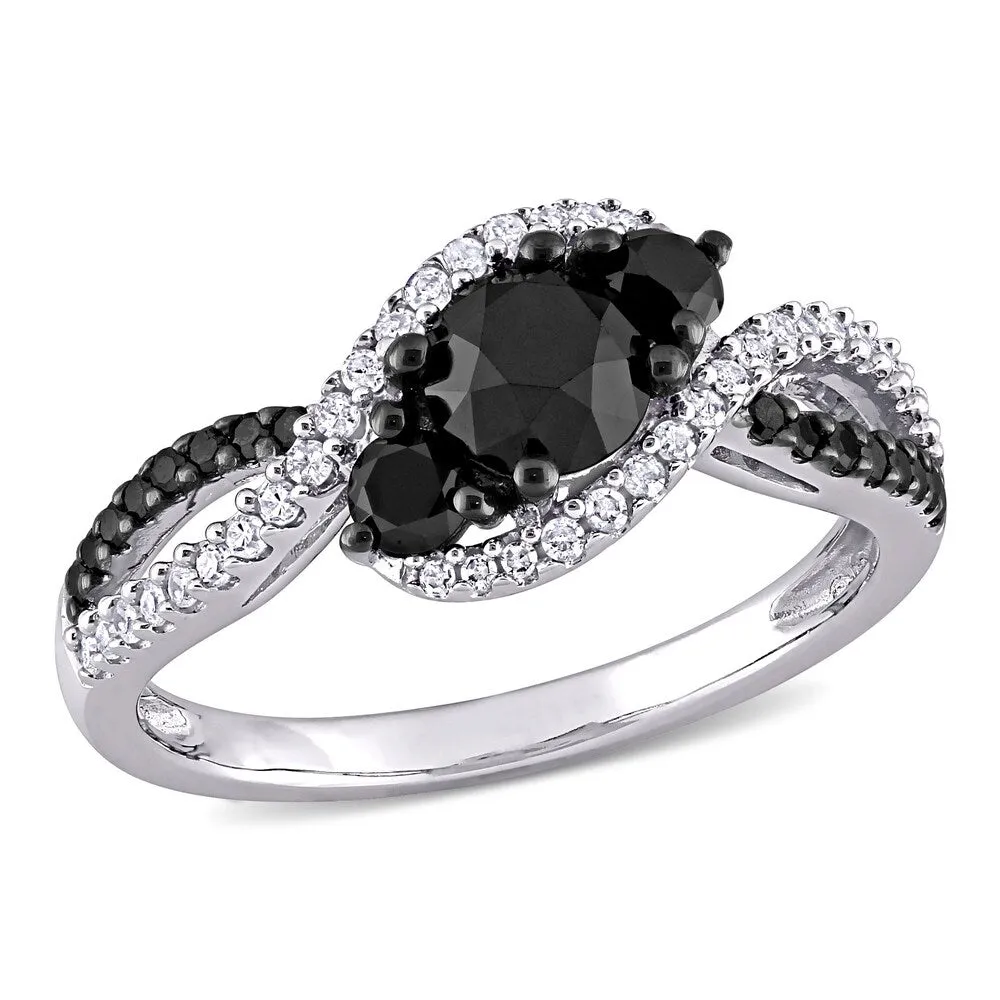 Miadora 10k White Gold 1ct TDW Black & White Diamond 3-stone Swirl Infinity Engagement Ring sold by Zulily