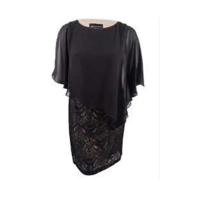 Connected Women's Lace & Chiffon Popover Dress Black Size 12 sold by Zulily
