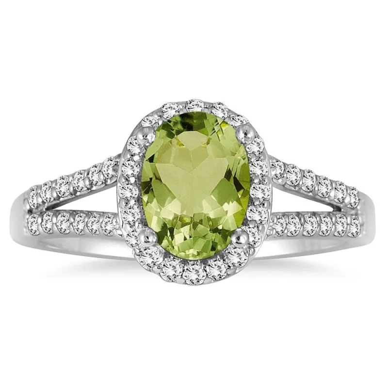 1 1/4 Carat Oval Peridot and Diamond Ring in 10K White Gold sold by Zulily
