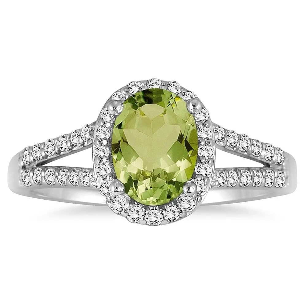 1 1/4 Carat Oval Peridot and Diamond Ring in 10K White Gold sold by Zulily