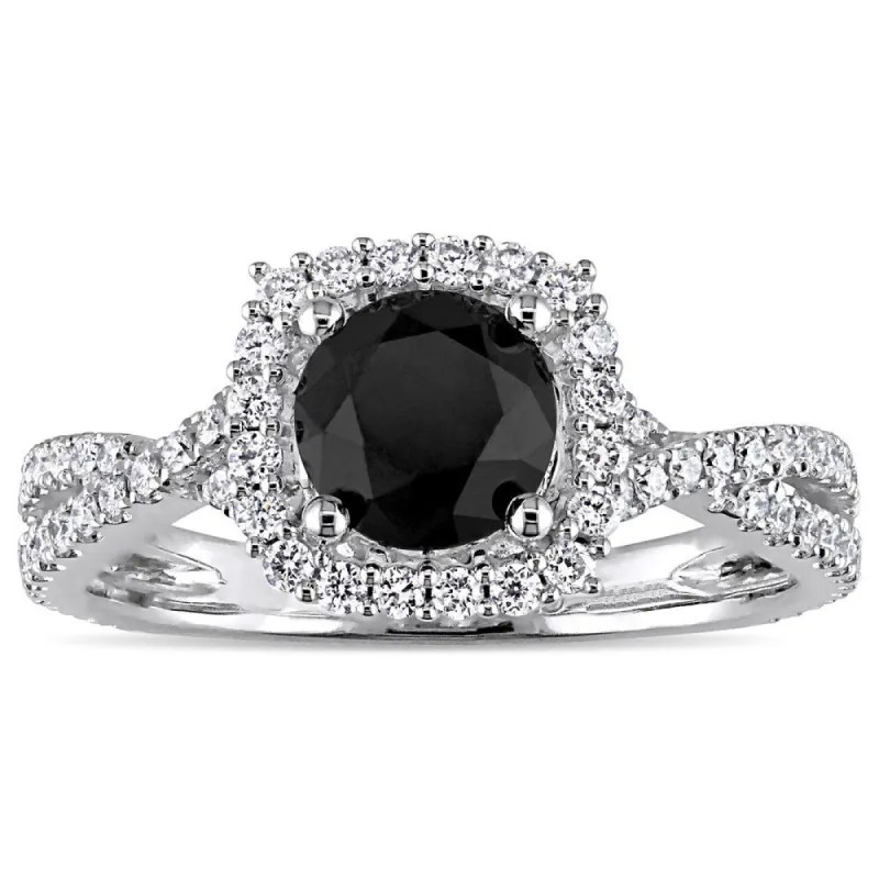 Miadora Signature Collection 14k White Gold 1-1/2ct TDW Black and White Diamond Halo Crossover Engag sold by Zulily