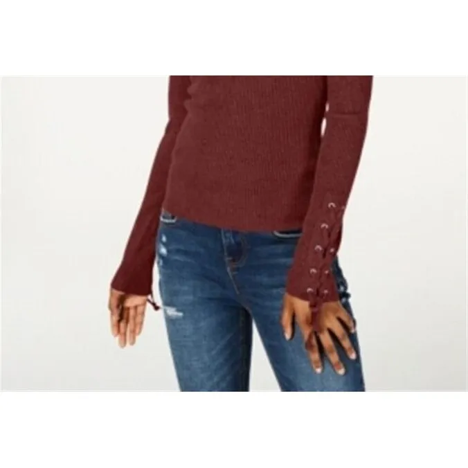 Hooked Up By IOT Junior's Lace Up Rib Knit Sweater Brown Size Medium sold by Zulily product image thumbnail 2