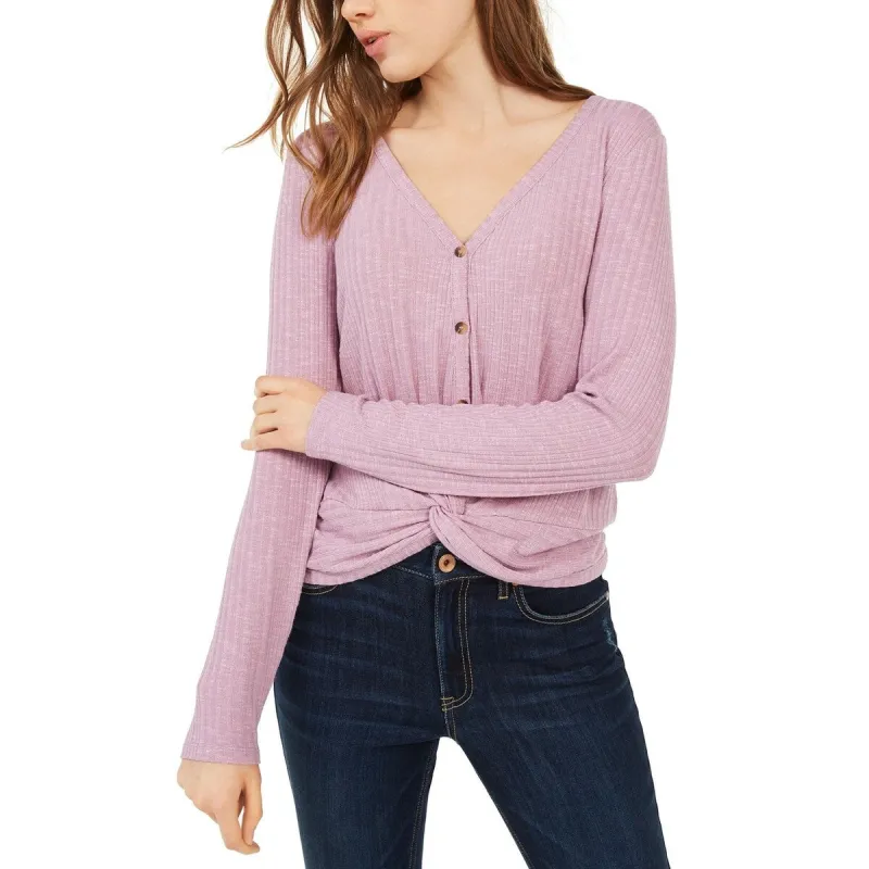 Hippie Rose Juniors' Twist-Front Button-Up Top Purple Size Large sold by Zulily