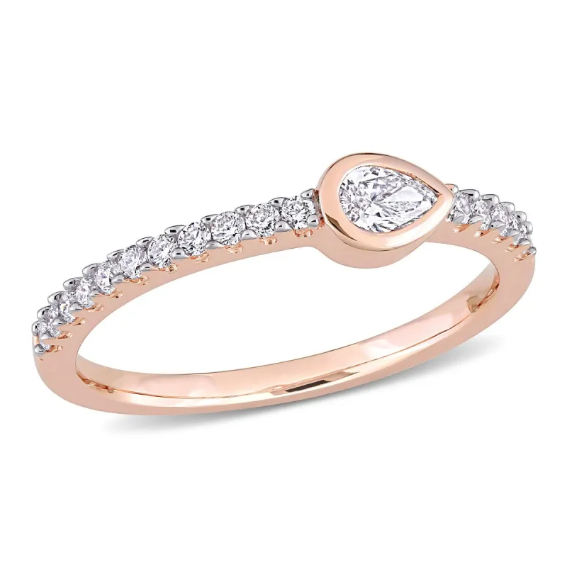 Miadora 14k Rose Gold 1/3ct TDW Pear and Round-cut Diamond Anniversary Wedding Band Ring sold by Zulily