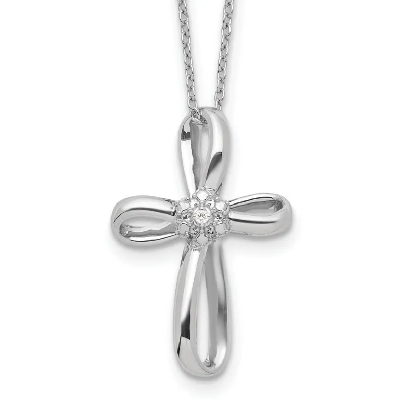 Curata Sterling Silver 18" Genuine Diamond Infinity Ribbon Cross Necklace - 17x35mm sold by Zulily