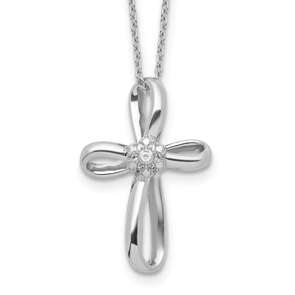 Curata Sterling Silver 18" Genuine Diamond Infinity Ribbon Cross Necklace - 17x35mm sold by Zulily