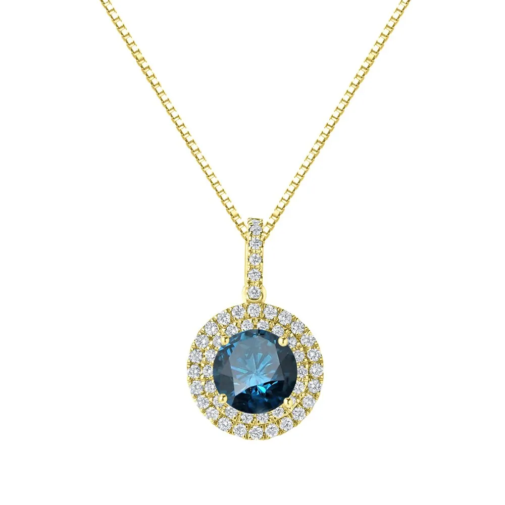Auriya 2 3/5ctw Round Double Halo Blue Diamond Necklace 14k Gold (SI2-SI3) sold by Zulily product image thumbnail 2