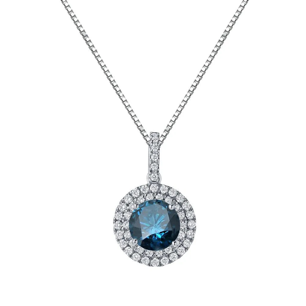 Auriya 2 3/5ctw Round Double Halo Blue Diamond Necklace 14k Gold (SI2-SI3) sold by Zulily
