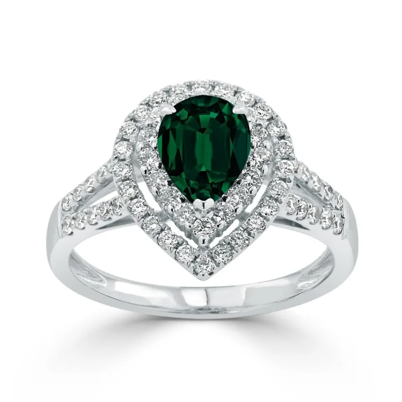 Auriya 1ct Pear-cut Green Emerald and Halo Diamond Ring 5/8ctw 18K Gold sold by Zulily