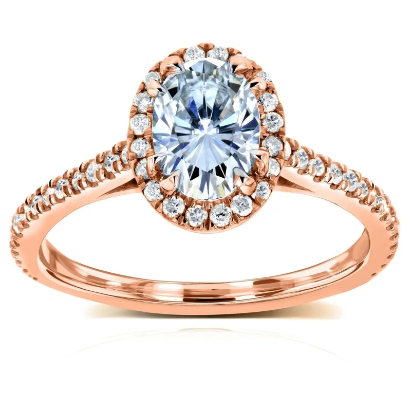 Annello by Kobelli 14k Rose Gold Oval Moissanite and 1/3ct TDW Diamond Halo Engagement Ring sold by Zulily