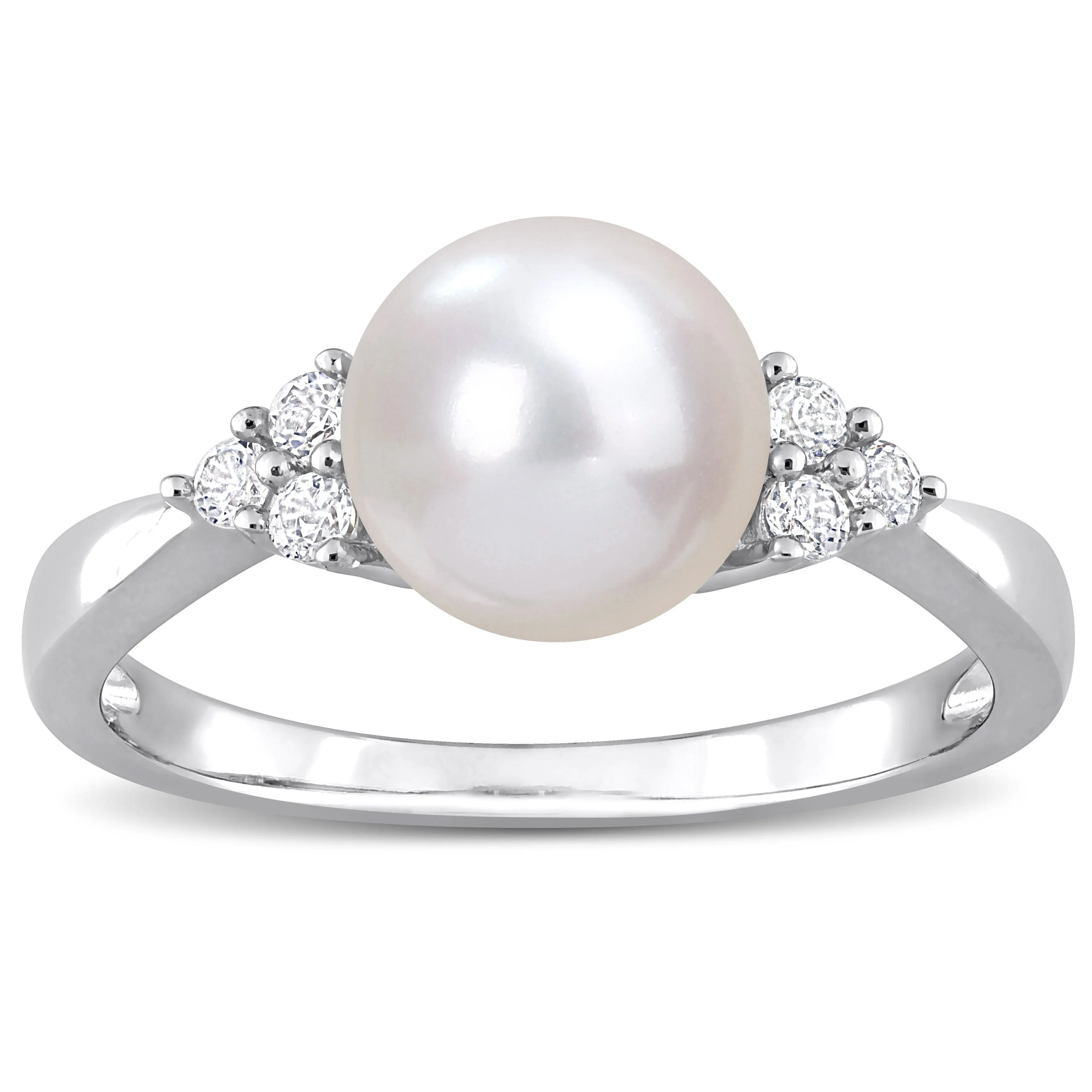 Miadora 8-8.5mm Cultured Freshwater Pearl and 1/4ct TGW White Topaz Ring in Sterling Silver sold by Zulily product image thumbnail 2