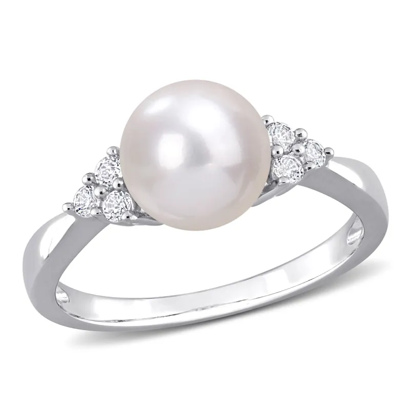Miadora 8-8.5mm Cultured Freshwater Pearl and 1/4ct TGW White Topaz Ring in Sterling Silver sold by Zulily