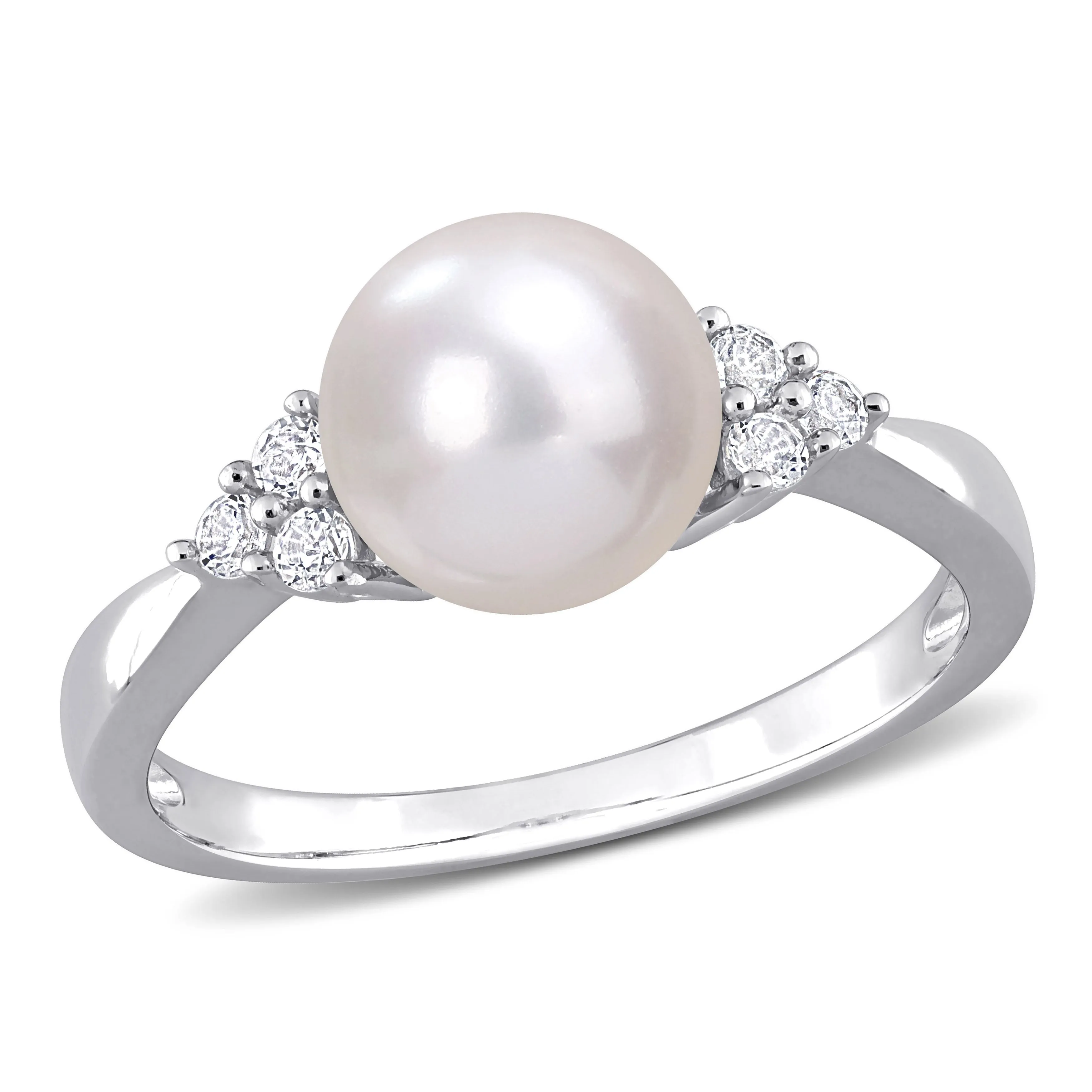 Miadora 8-8.5mm Cultured Freshwater Pearl and 1/4ct TGW White Topaz Ring in Sterling Silver sold by Zulily