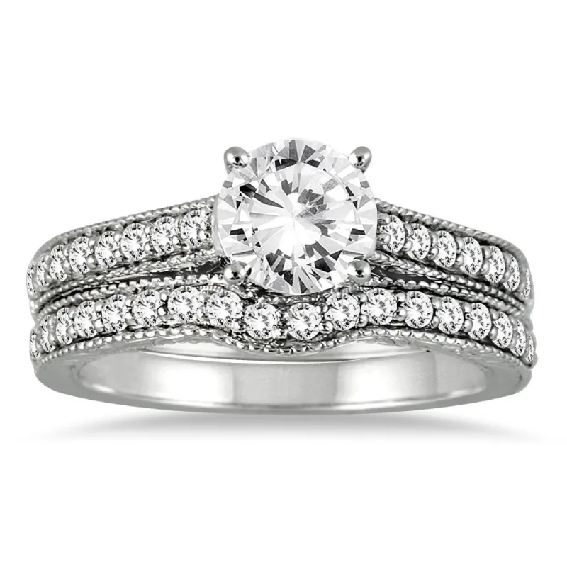AGS Certified 1 1/4 Carat TW Diamond Antique Bridal Set in 14K White Gold (J-K Color, I2-I3 Clarity) sold by Zulily