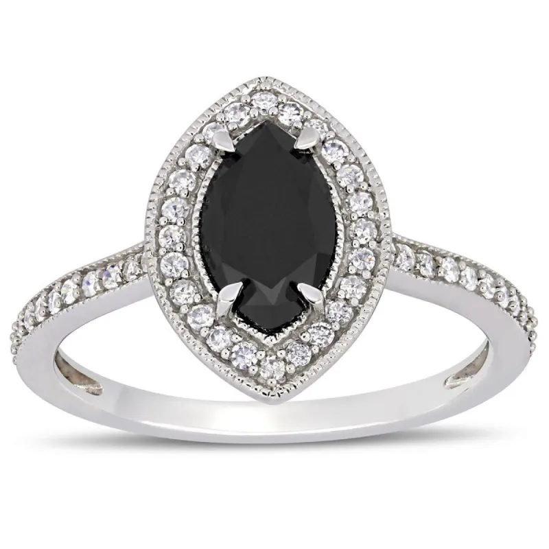 Miadora 10k White Gold 1 1/4ct TDW Black and White Diamond Marquise Halo Engagement Ring sold by Zulily
