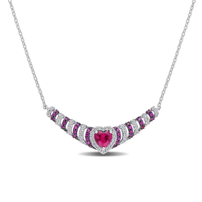 Miadora Sterling Silver with Black Rhodium Plated Created Ruby and Created White Sapphire Station Necklace sold by Zulily