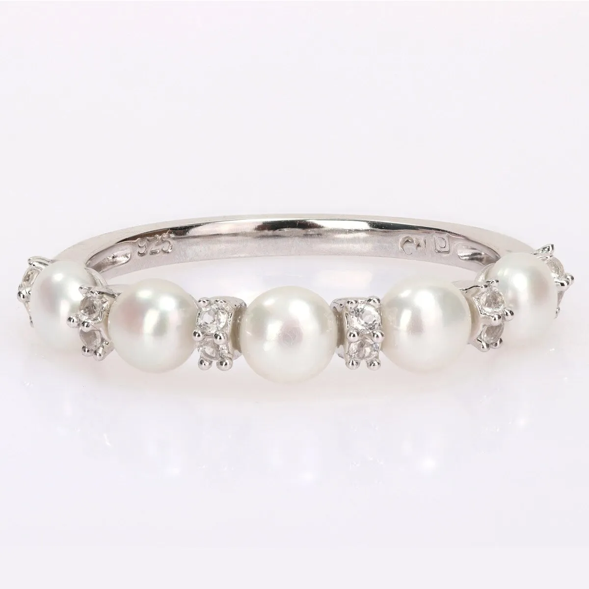 Miadora Sterling Silver Freshwater Cultured Pearl & White Topaz 5-Stone Semi-Eternity Ring (3.5-4mm) sold by Zulily product image thumbnail 2