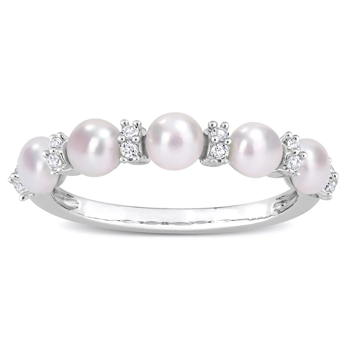 Miadora Sterling Silver Freshwater Cultured Pearl & White Topaz 5-Stone Semi-Eternity Ring (3.5-4mm) sold by Zulily product image thumbnail 3