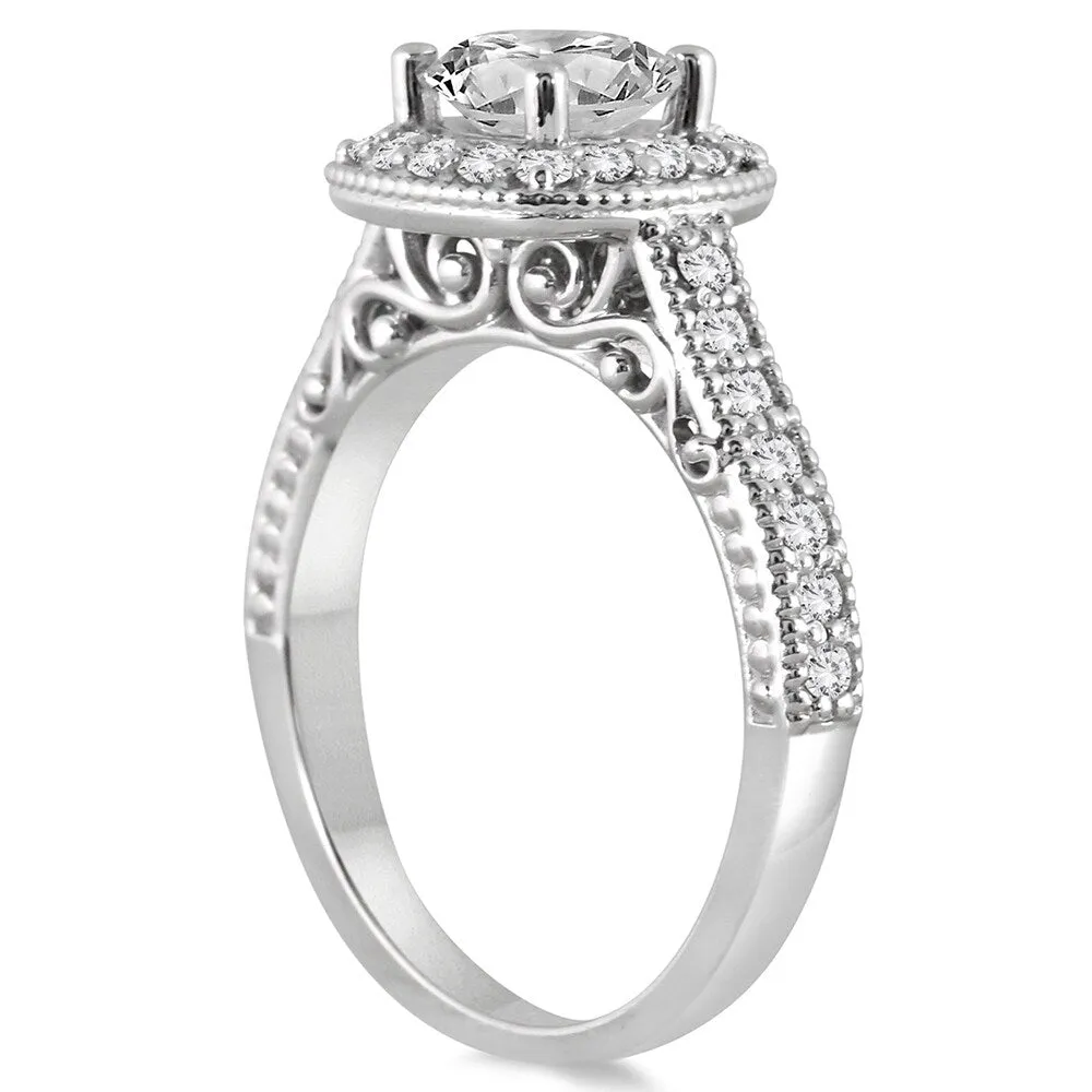 AGS Certified 1 5/8 Carat TW Cushion Diamond Halo Bridal Set in 14K White Gold sold by Zulily product image thumbnail 2