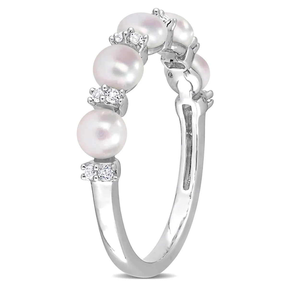 Miadora Sterling Silver Freshwater Cultured Pearl & White Topaz 5-Stone Semi-Eternity Ring (3.5-4mm) sold by Zulily product image thumbnail 4